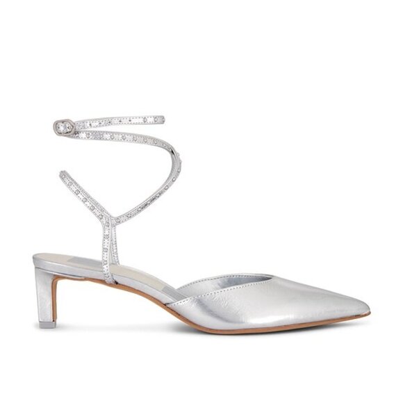 Dolce Vita Loklyn Stud Heel in Silver ankle wrap strap kitten heel metallic - Picture 9 of 10